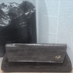 Kgb Studios Elegant Grey Crocodile Embossed Clutch